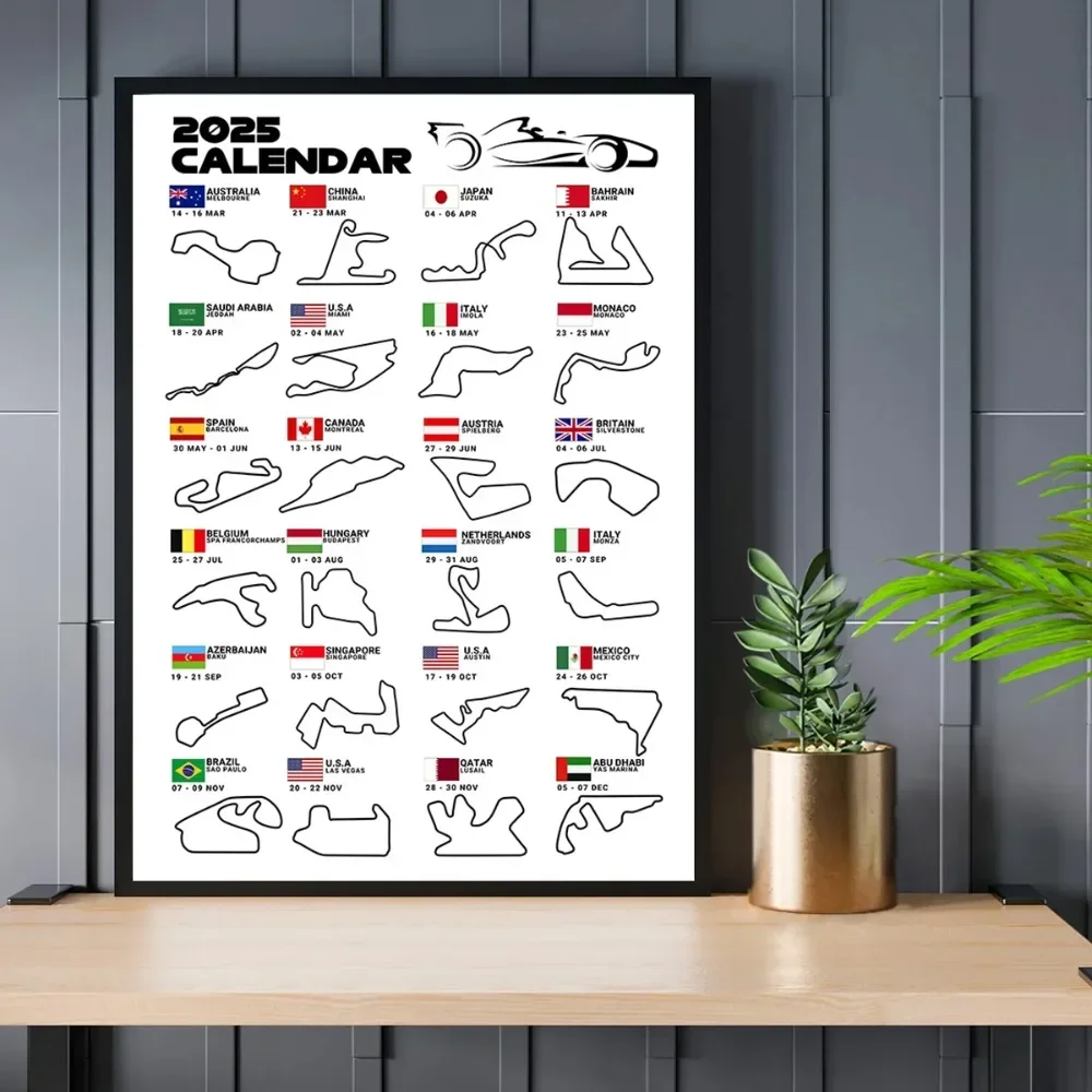 1pc 2025 Track Graphic Calendar Art Print Poster,a Vibrant Wall Decor Canvas Painting for Car Enthusiasts,Home and Office Dec
