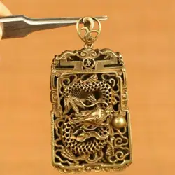 Chinese Old Bronze Hand Carving Dragon Statue Netsuke Pendant Gift Amulets