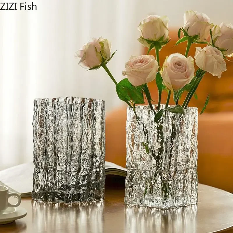 Vase en verre transparent style glacier, pots pour fleurs hydroponiques, décoration de bureau, arrangement floral, vases floraux minimalistes, décoration moderne