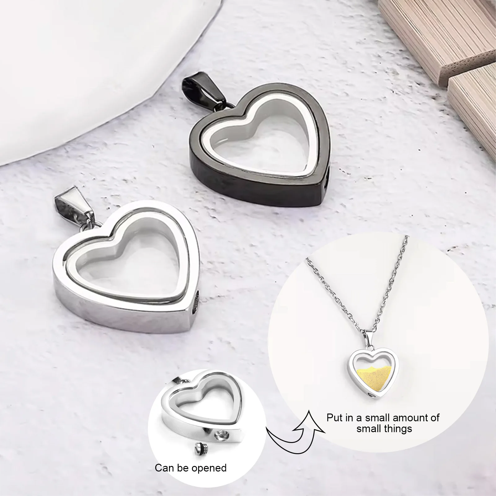 Glass of Heart Cremation Jewelry Necklace for Ashes Heart Memorial Lockets for Ashes Stainless Steel Keepsake Urn Ashes Pendants