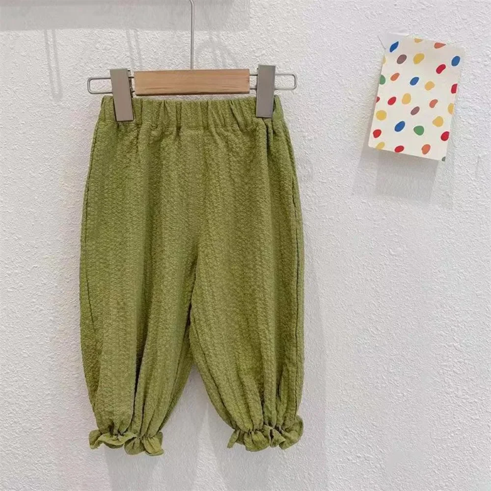 Bear Leader Korean Version Solid Color Children's Clothes Low Waist Loose Casual Girls' Lantern Pants 3-7 Years Old Summer New