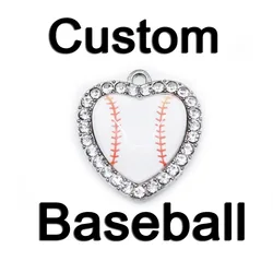 Baseball Sports 10pcs Crystal Heart Charms LA DIY Bracelets Bangles Pendants Necklace Jewelry Accessories