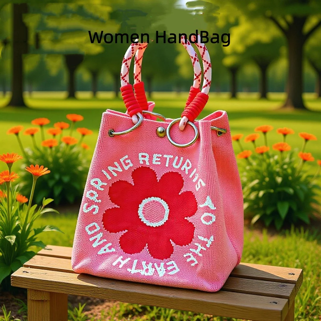 Top Handle Bag Soft Student Handbag Daily Use Handbag Multi Color Knitted Bucket Bag For School Commuting Card Storage Daily Use
