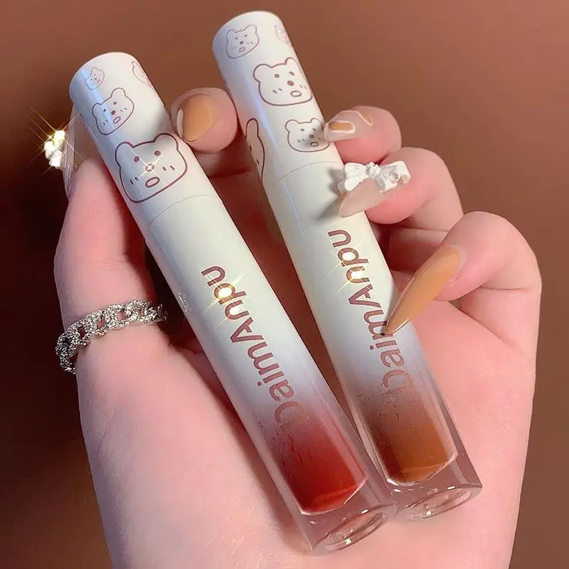 1 ~ 5 Stuks Spiegel Water Lipgloss Rode Lip Tint 6 Kleuren Schattige Beer Lip Glazuur Lippen Make-Up Vloeibare Lippenstift Zachte Zijdeachtige Lipgloss