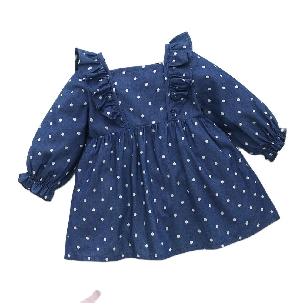 Navy Blue Baby Princess Dress Girl for New Born 0 to 3 Long Sleeve Baby Girl Clothes Polka Dot Dresses Girl 2 years Clothing