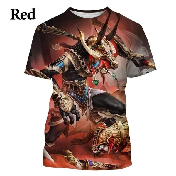 Summer Streetwear Fashion Short Sleeved Ancient Egyptian God Pharaoh Anubis Face 3D Print T-Shirt