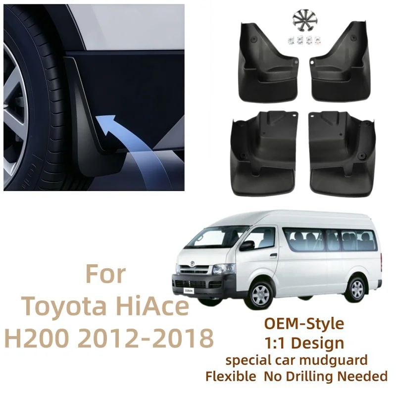 4Pcs Mud Flaps Splash Guards For Toyota HiAce H200 Commuter RegiusAce 2012-2018Front Rear Fender Mudguards Auto Car Accessories