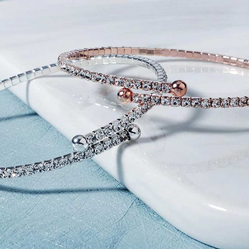 Fashion Austrian Crystal Bangles Bridal Wedding Jewelry Accessories Open Adjustable Bracelets Holiday Party Gifts for Women image 4