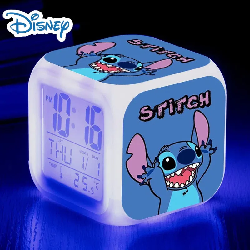 Disney Stitch Alarm Clocks Night Light Color Change 7 Led Stitch Desk Home Decor Anime Lilo&Stitchs Kids Cartoon Birthday Gift