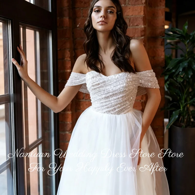 26 Youth Light Wedding Dress Sculpt Off Shoulder Neck Rhinestone Tulle A Line Bridal Gown Vestidos de Novia Customized
