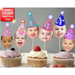 12pcs Cupcake Toppers baby face, Cupcake Photo ANY AGE, Birthday Decor, Cupcake kid birthday, cupcake toppers face kid