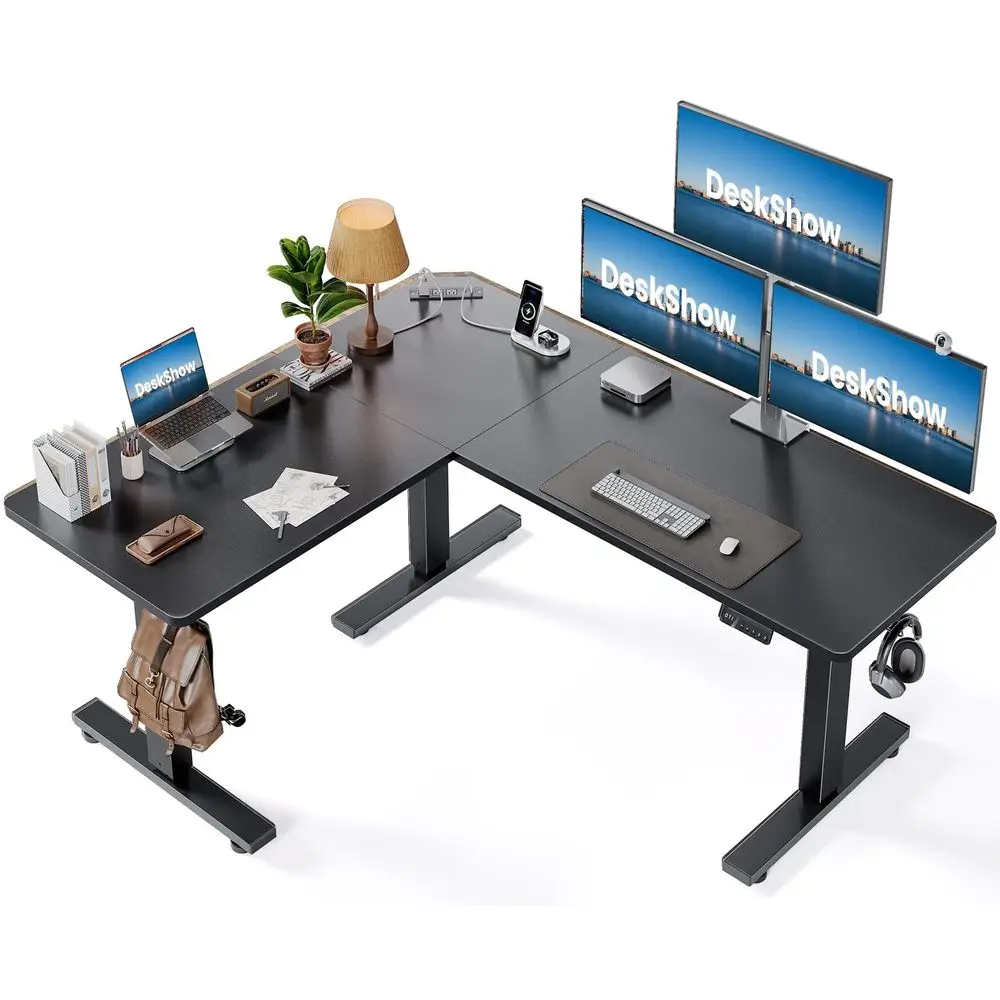 

Standing Desk 63 x 55 Inch Adjustable Corner Standing Desk with Charging Station L Shape Sit Stand Table with Memory Controller