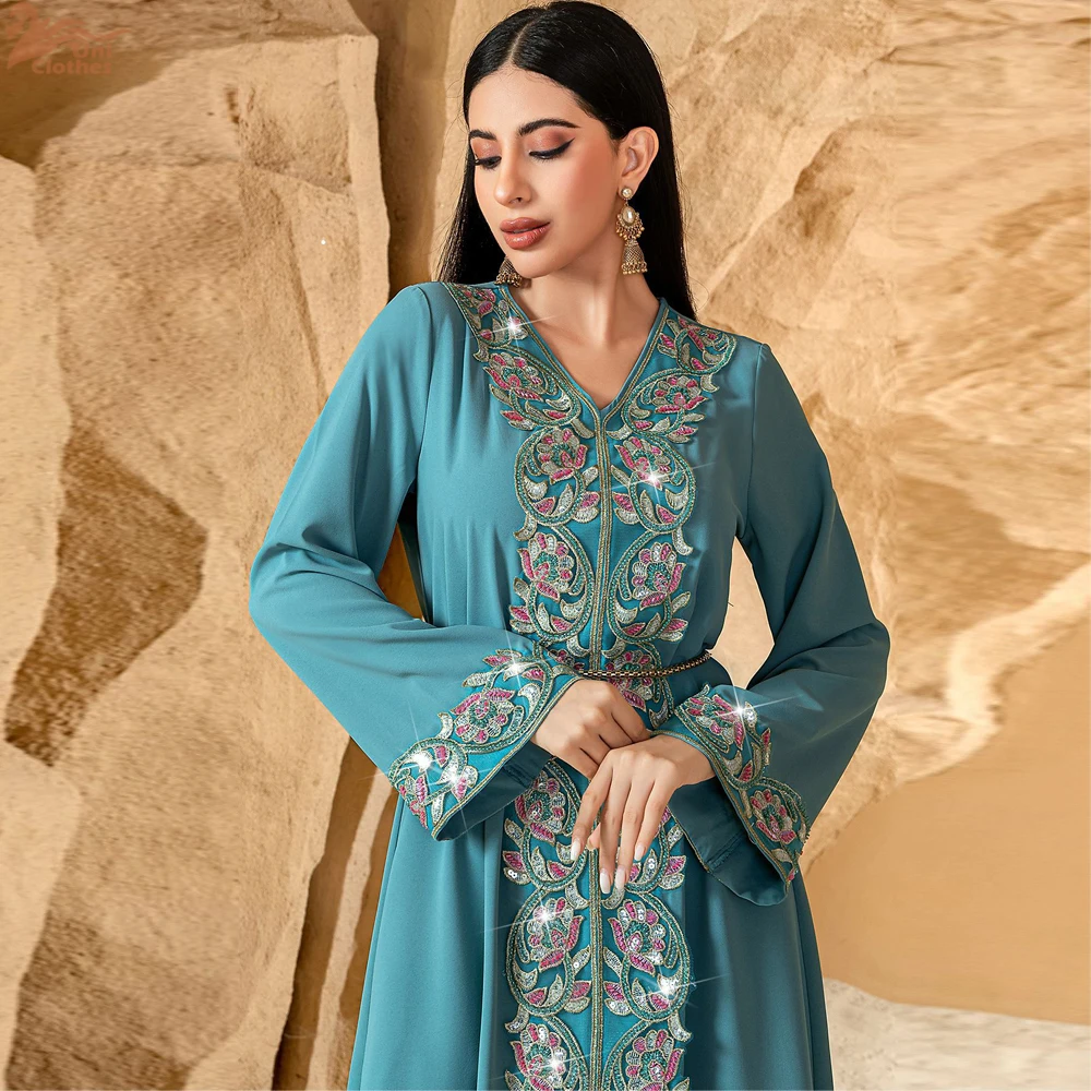 Abaya brodé élégant pour femmes, Kaftan de luxe de dubaï, perles, robe musulmane, turquie, Eid, Djellaba, Ramadan, Islam, Jalabiya