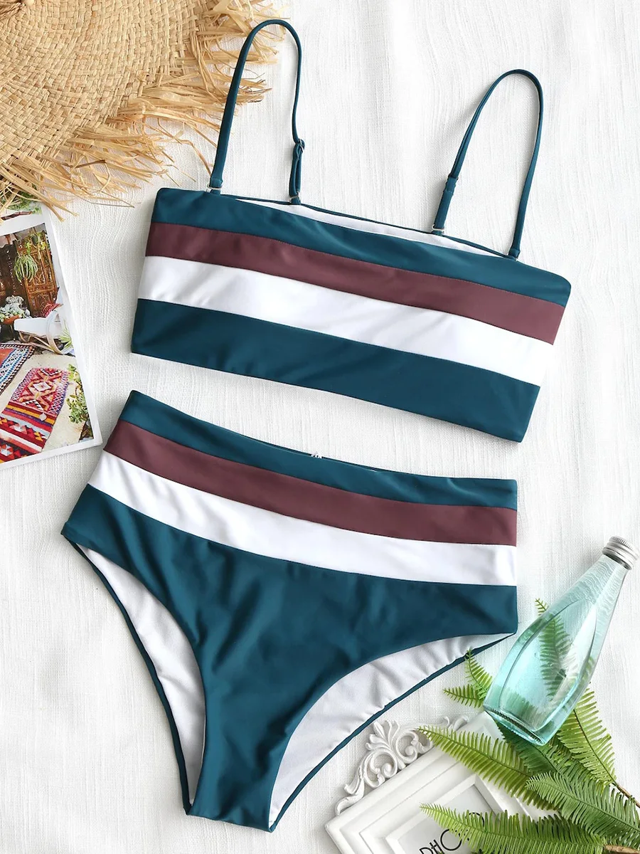 

2024 Sexy Striped Bikini Set Ripple Biquini Swimming Suits High Waist Swimsuit Women Swimwear Female Push Up Bikinis Beach wear