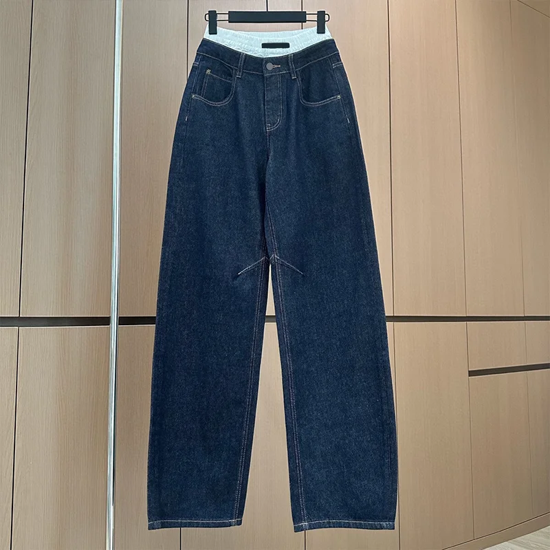 

High-quality double-waist top double-piece women's wide-leg jeans New autumn and winter style pants 251016228