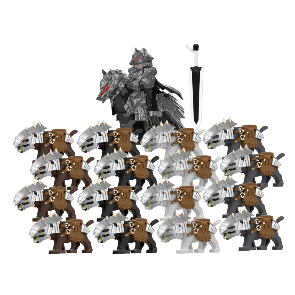 MOC Anime montar ladrillos móviles compatibles Raider soldados blindados Lobo jinete montaje caballeros juguetes de bloques de construcción regalos de modelismo