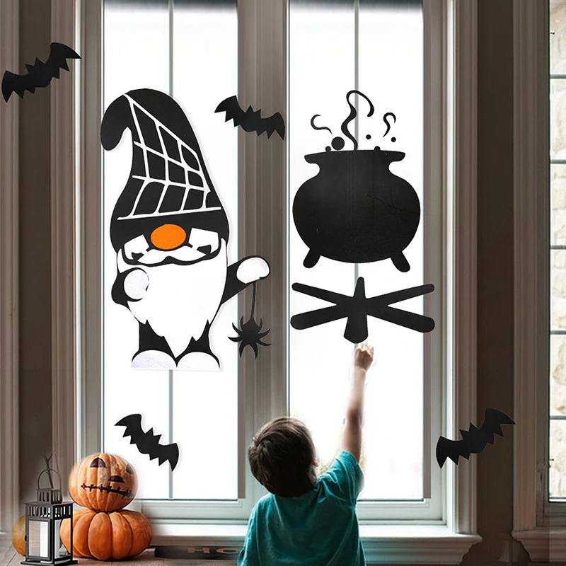 Halloween Decoration Room Door Stickers Window Decor Skeleton Hand Pumpkin DIY Devil Witch Hat Glass Window Stickers