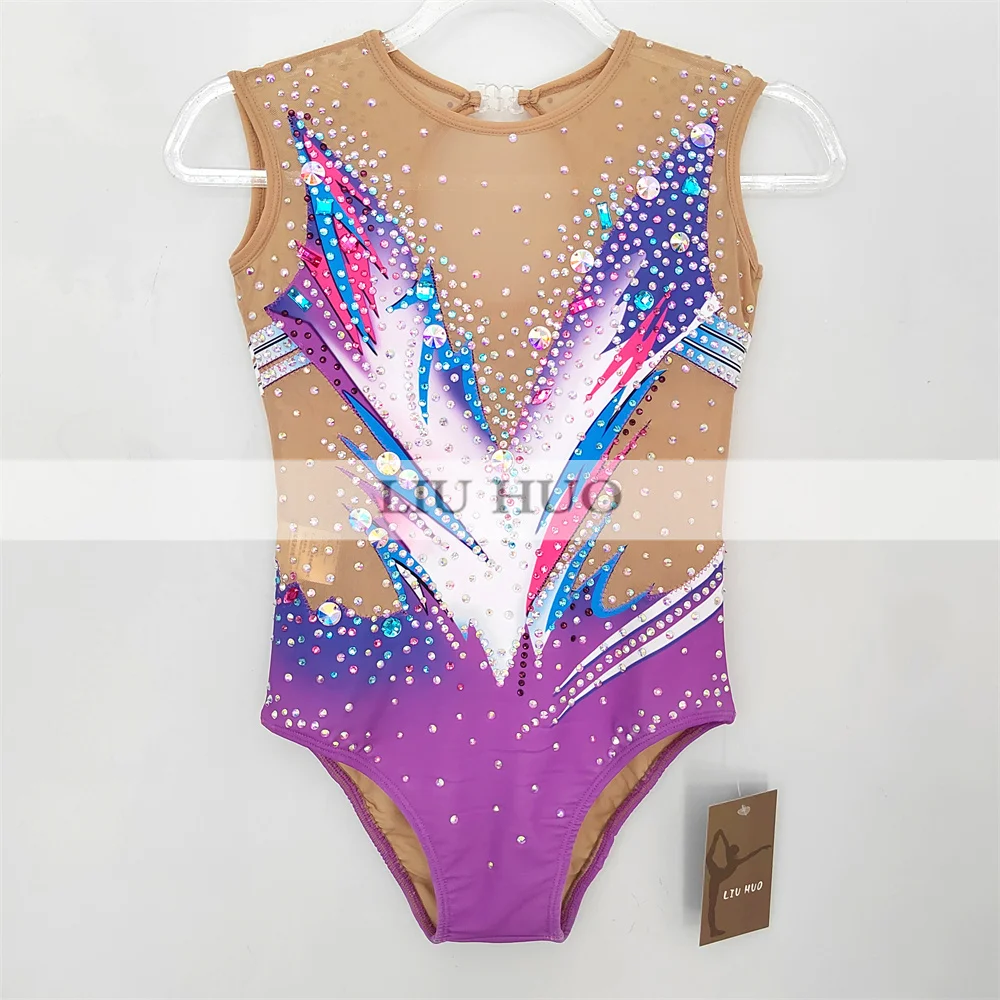 LIUHUO Rhythmic Gymnastics Leotard Aerobics Adult Women Girl Costume Performance Competition Dance Dress Sleeveless Multi-color