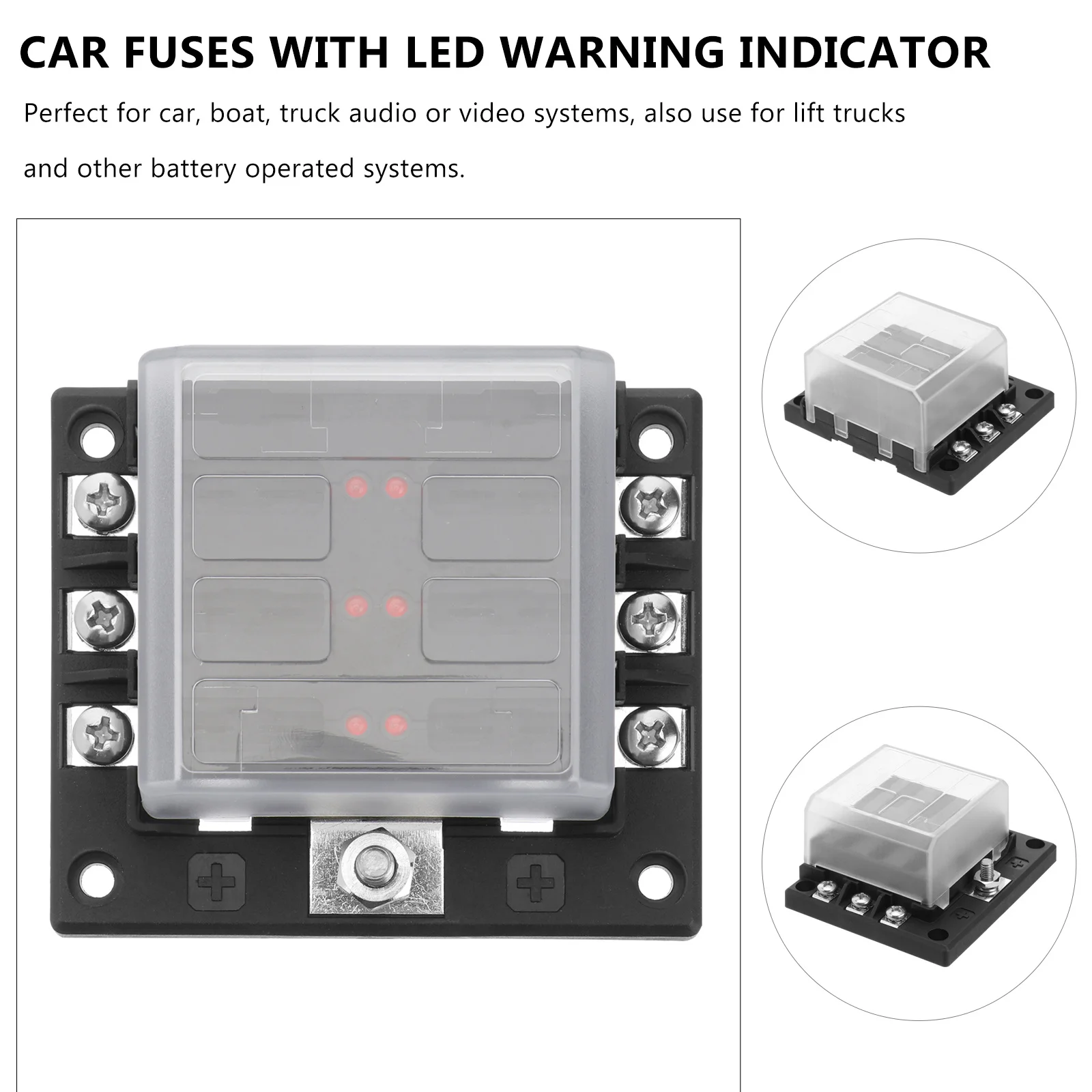 

Fuse Box For Car 6 Ways Mini Fuse Holder With Led Warning Indicator Black Terminal Block Car Audio System Protection