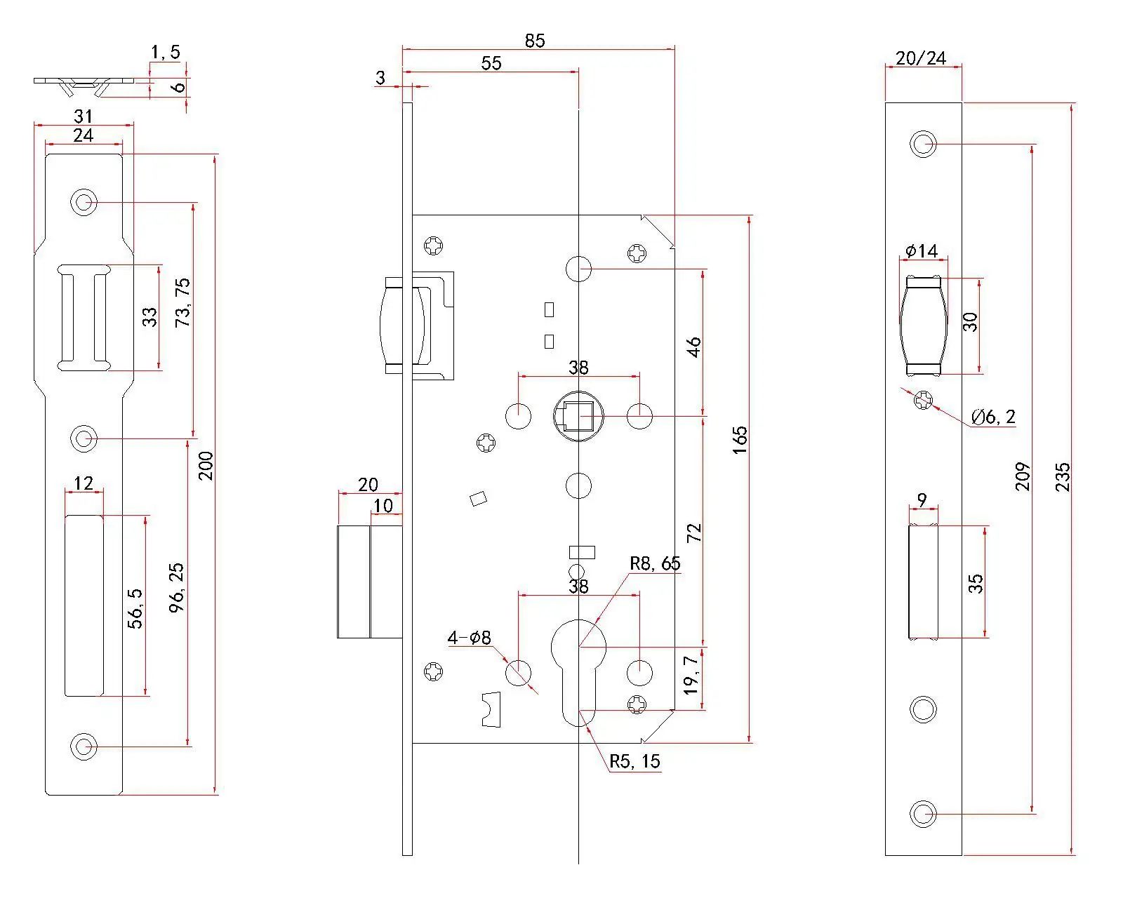Hoogwaardige Europese Standaard 5572 Rvs Bead Lock Body Zinklegering Rvs Brandwerende Slot Lichaam