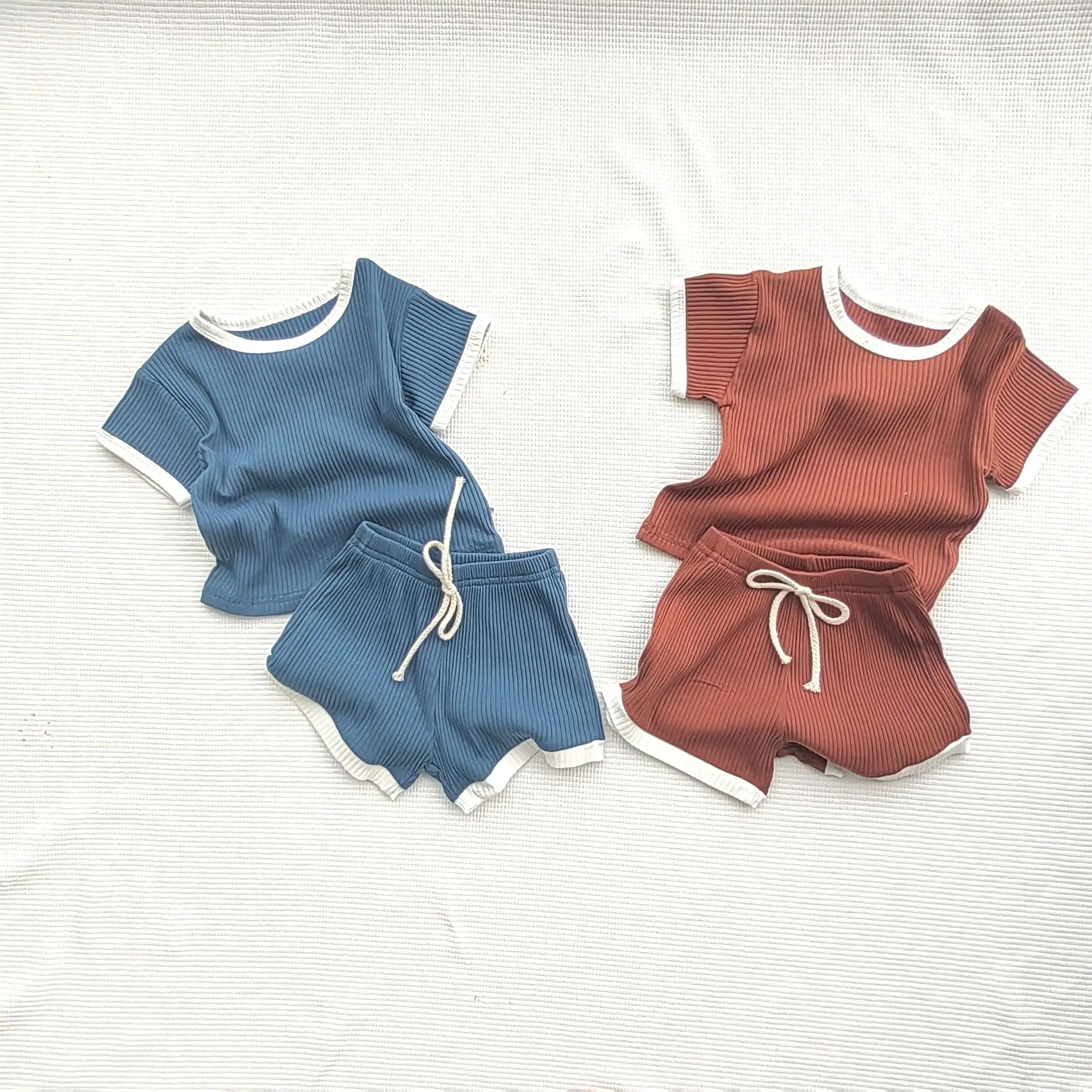 Summer Fashion Children Cotton Short Sleeve Tops+Shorts 2pcs Boy Baby Thin Solid Casual Tees Suit Girl Infant Striped Tshirt Set