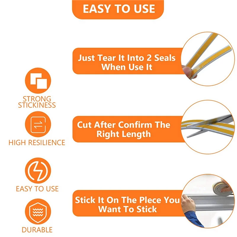 

B28C-6 Rolls 10 M Draft Excluder For Doors And Windows,Draught Excluder Tape Rubber Seal Foam Tape Car Stickers Sealing Grey