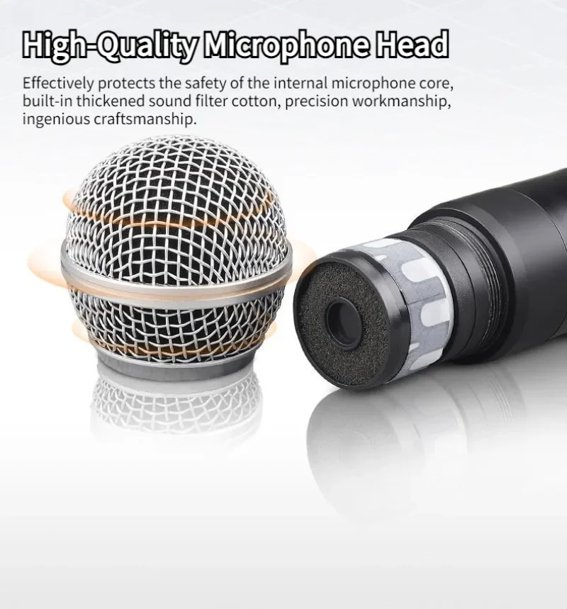 Microphone Professionnel VHF Diamond Dynamic Wireless Microphone with Receiver for Party, Wedding Church, Soundcard, Karaoke