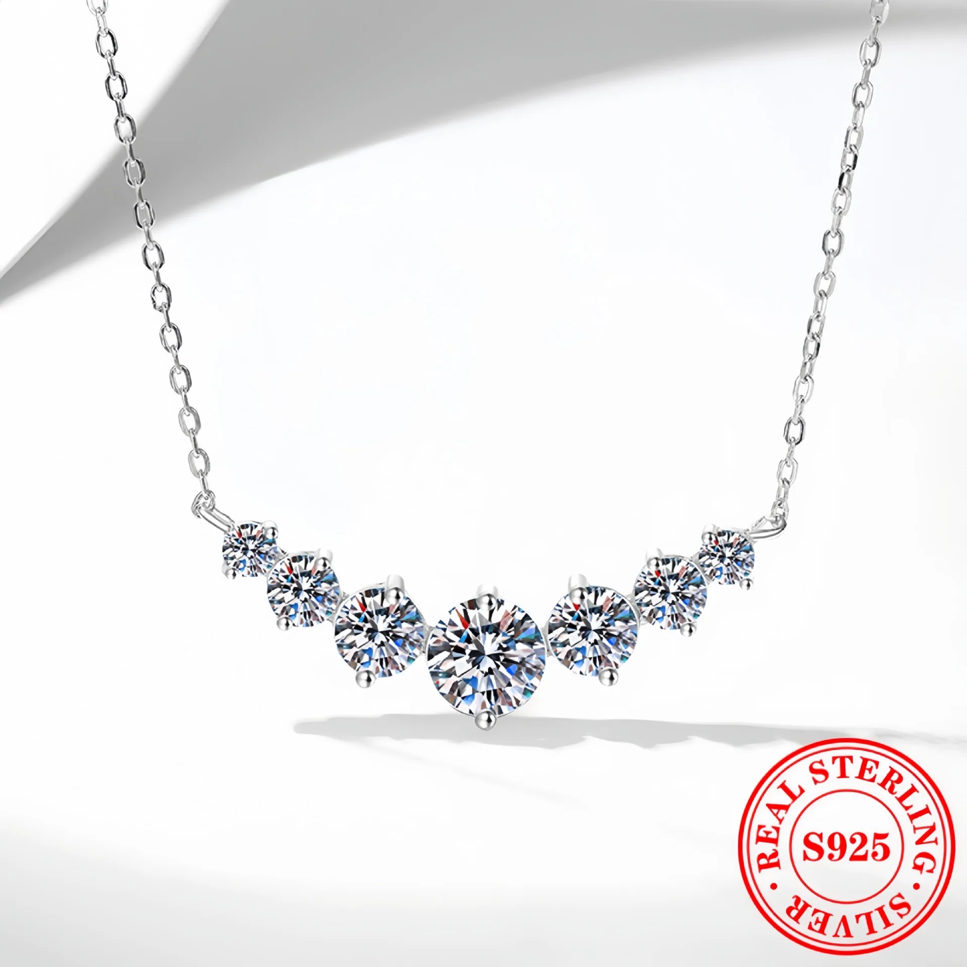 925 Sterling Silver Necklaces Pendant for Women New Trendy Shine Geometric Collar Simulated Moissanite Party Jewelry Gifts
