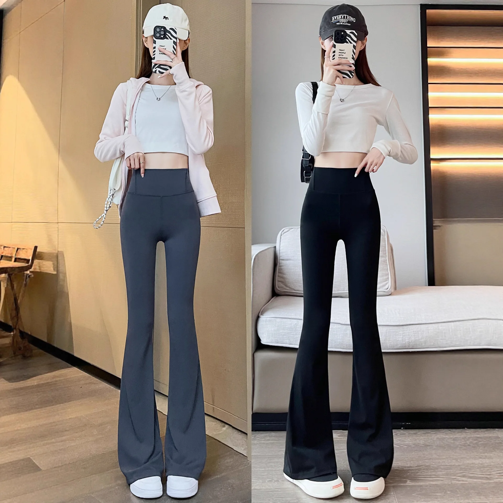 

High Waist Yoga Pants Women's Spring Autumn Wear arkskin Bell Bot Dance Fitn Trousers Lulu Bot Long Thin Fabric
