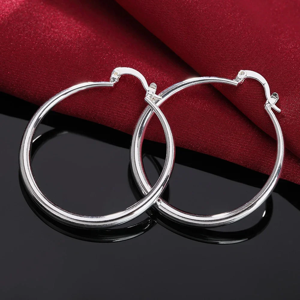

925 Sterling Silver Fine 4cm diameter Big circle Earrings for Women Fashion Party Wedding Accessories Jewelry Christmas Gifts