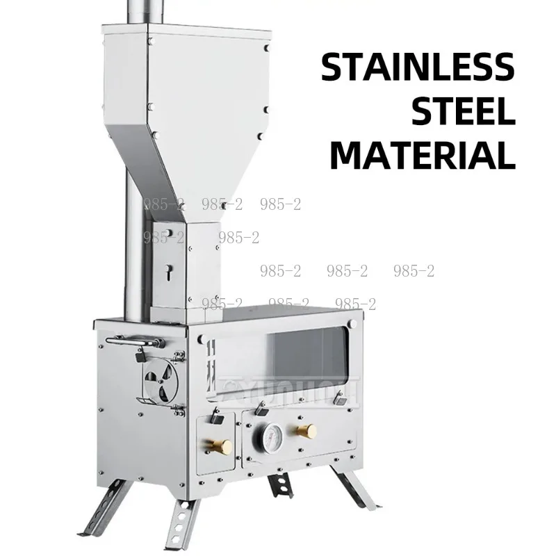Stainless Steel Camping Pellet Stove, Portable Outdoor Fire Wood Heating Furnace