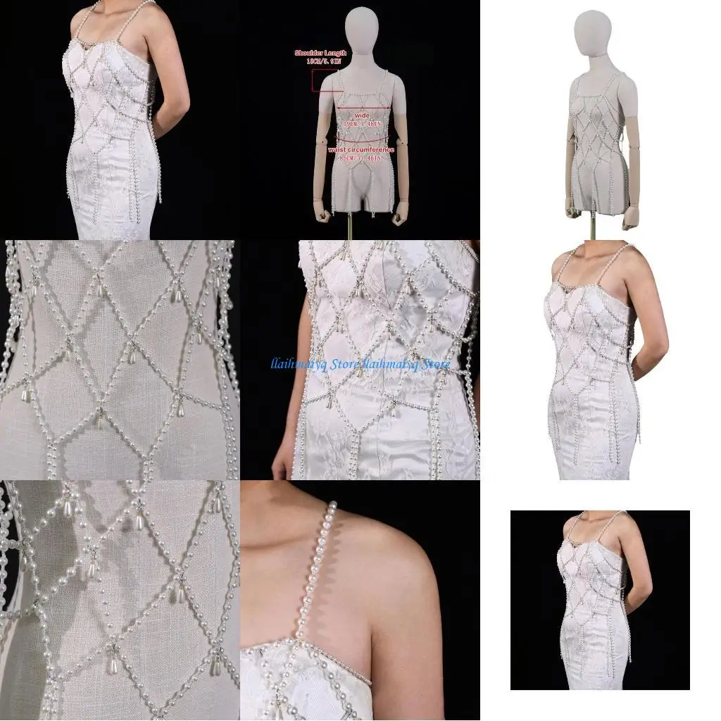 

573B Multilayer Pearls Chains Stylish Body Jewelry for Parties and Festivals