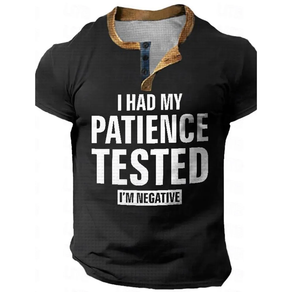 

Summer Men's Pullover Letter Printed Pullover Shirt 3D Printed Outdoor Sports Daily Short Sleeve V Neck Button Fashion Top