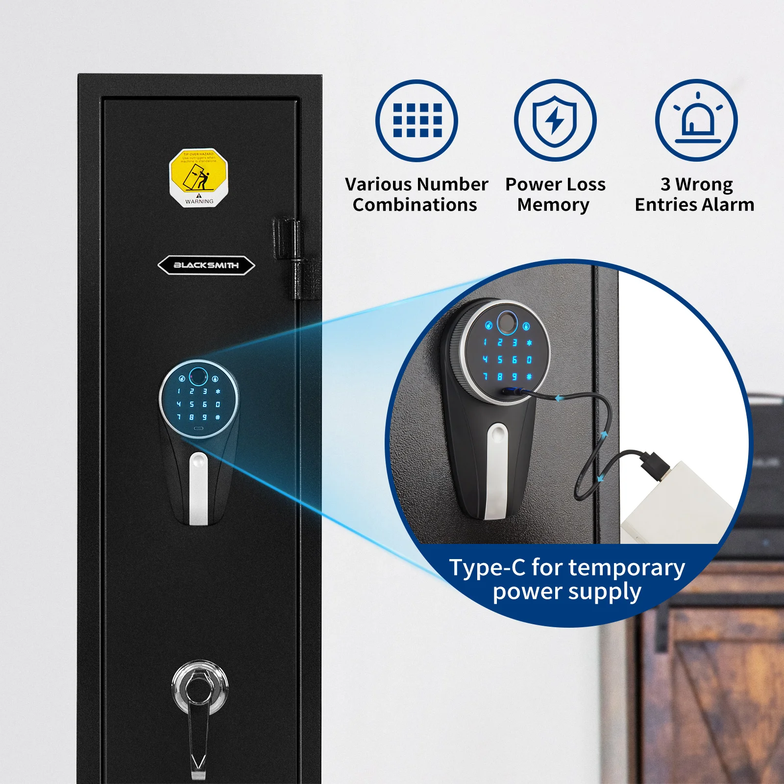 BlackSmith Gun Safe Biometric Fingerprint Gun Safe for 3 Rifles and Shotguns Gun Cabinet Rifle Safe with Digital Keypad Key