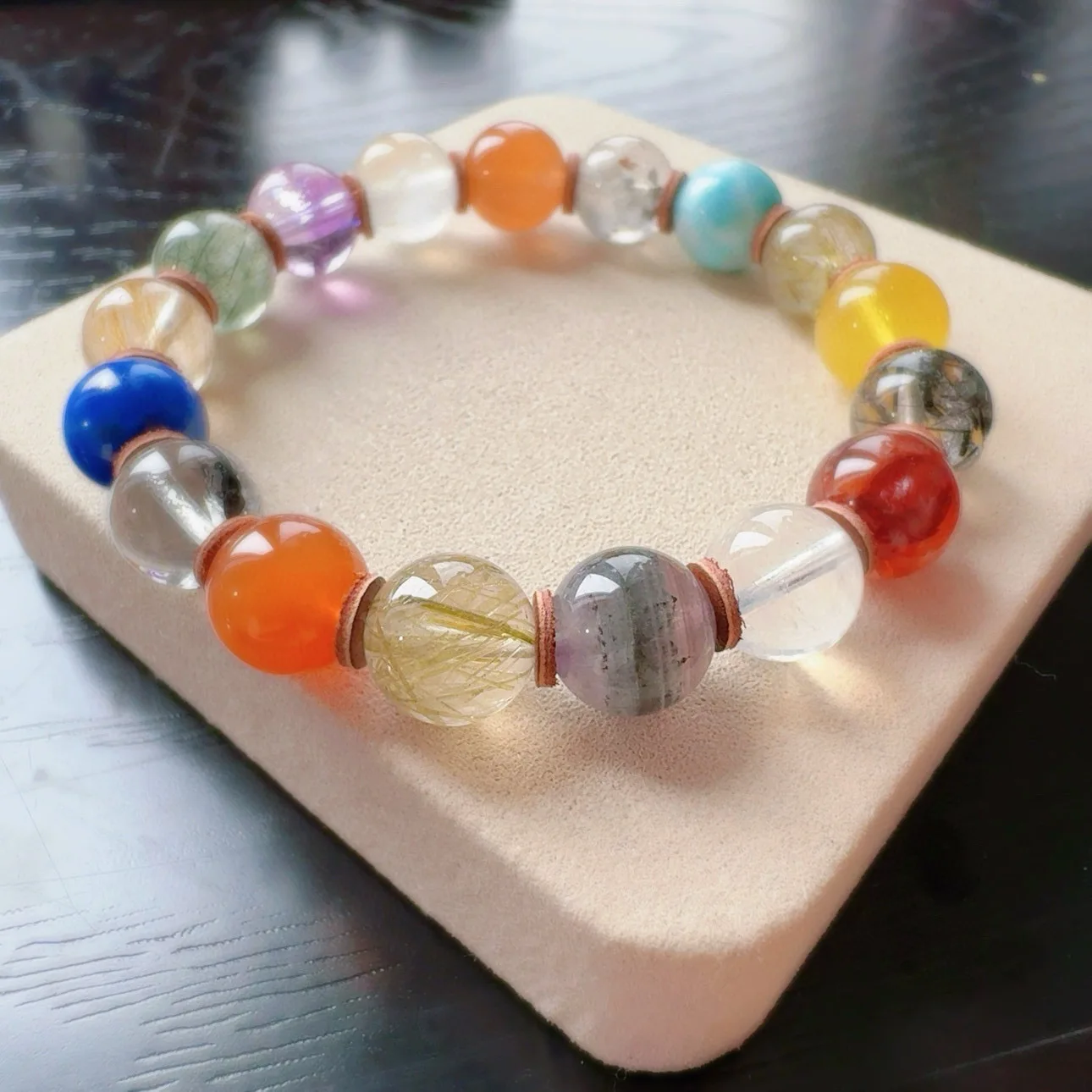 

Natural Rainbow Mixed Stone Jade Moonstone Kyanite Phantom Larimar Amber Charoite Bracelet Jewelry 10.6mm AAAAAA