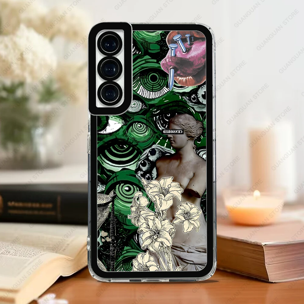 Phone Case For Samsung Galaxy S20 S21 S22 S23 S24 FE Plus Ultra A54 A53 A52 A34 5G TPU Soft Cover Retro Art Collage