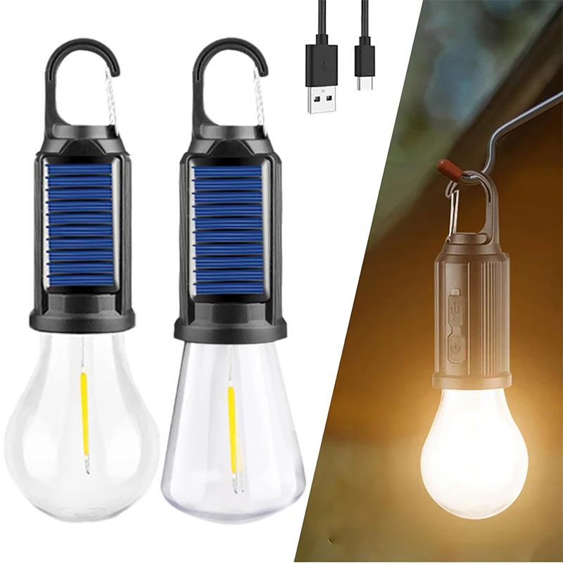 Solar Camping Light Waterproof Outdoor Portable LED Hooked Tent Lights Emergency USB Charging Courtyard Light for Outdoor BBQ
