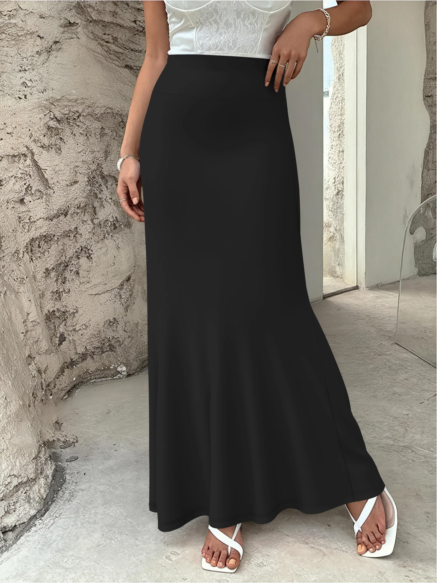 

Chic & Comfortable! High Waist Mermaid Maxi Skirt, Flowy Hem, Breathable Fabric, All-Day Wear Without Restriction