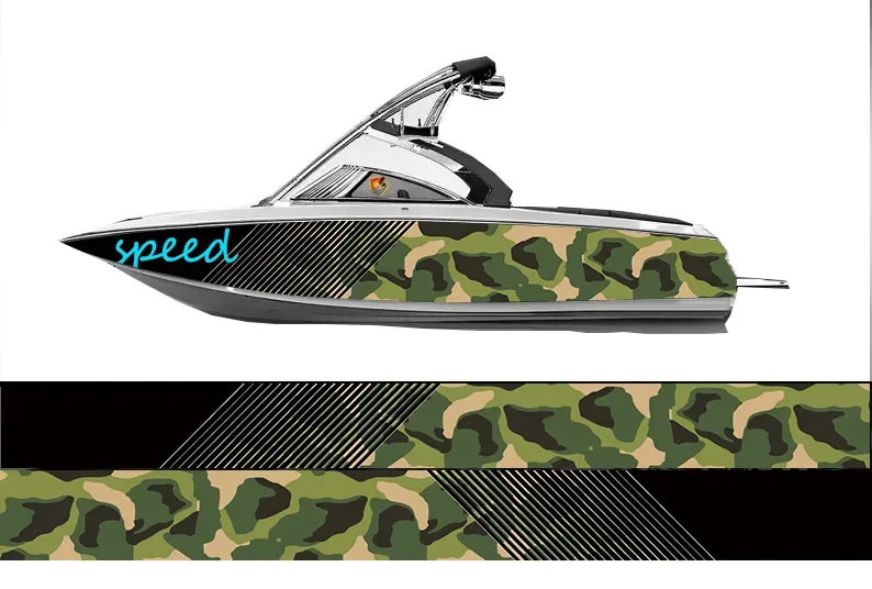 Vinilo impermeable con estampado de camuflaje verde militar personalizado, calcomanía de envoltura de barco, accesorios de decoración, se adapta a cualquier tamaño de barco