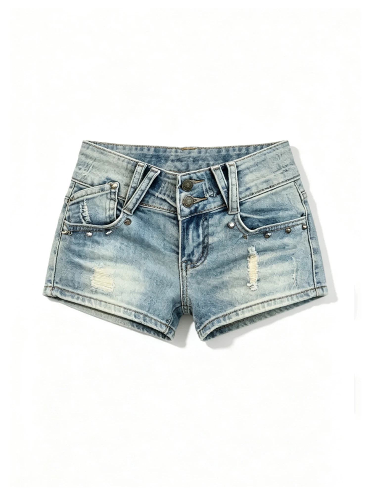 Women Blue Ripped Mini Denim Shorts American Retro Y2K Gyaru Micro Cowboy Pants Low Waist Nightclub Pole Dance Hot Pants Summer