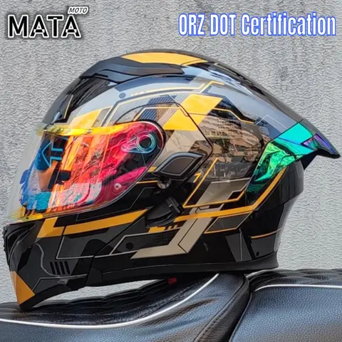 HOT ORZ Multi Colored Lens Tail Wing Modular Dual Visor Motorcycle Helmet Full Face Mask Racing Motocross DOT Helmet