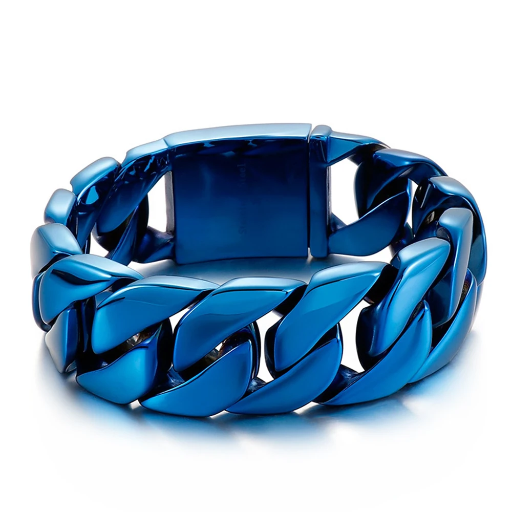 

24MM Punk Gold Color Curb Cuban Bracelet Necklace Men Women Hiphop Blue Black Stainless Steel Biker Bike Chain Bracelets Jewelry