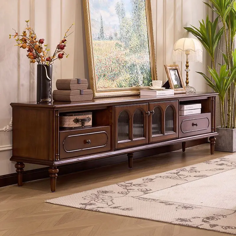 

French retro all-solid wood TV cabinet American storage storage