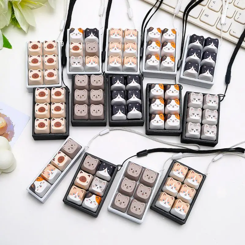 Cat Keyboard Keycap Fidget Toy Keychain 4/6 Keys Finger Press Sensory Pendant Stress Relief Anti‑Anxiety Calming Toy Bag Charm
