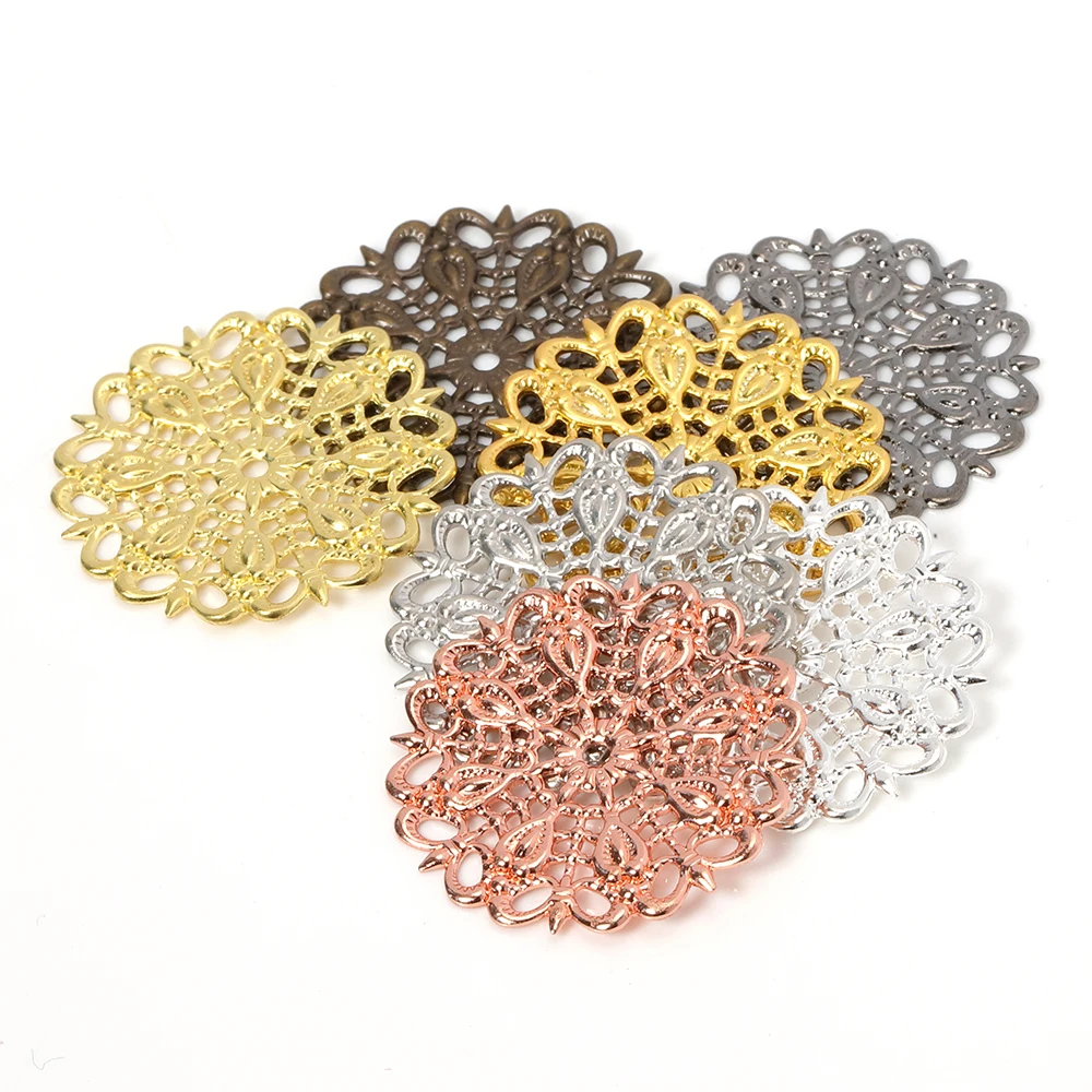 20pcs/lot 25mm Flowers Filigree Wraps Hollow Out Peacock Feather Connectors Charms For DIY Jewelry Making Findings Components