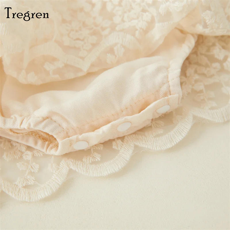 Tregren Cute Infant Baby Girl Romper Dress Spring Fall Long Sleeve Round Neck Patchwork Lace Party Princess Dress For 0-18M