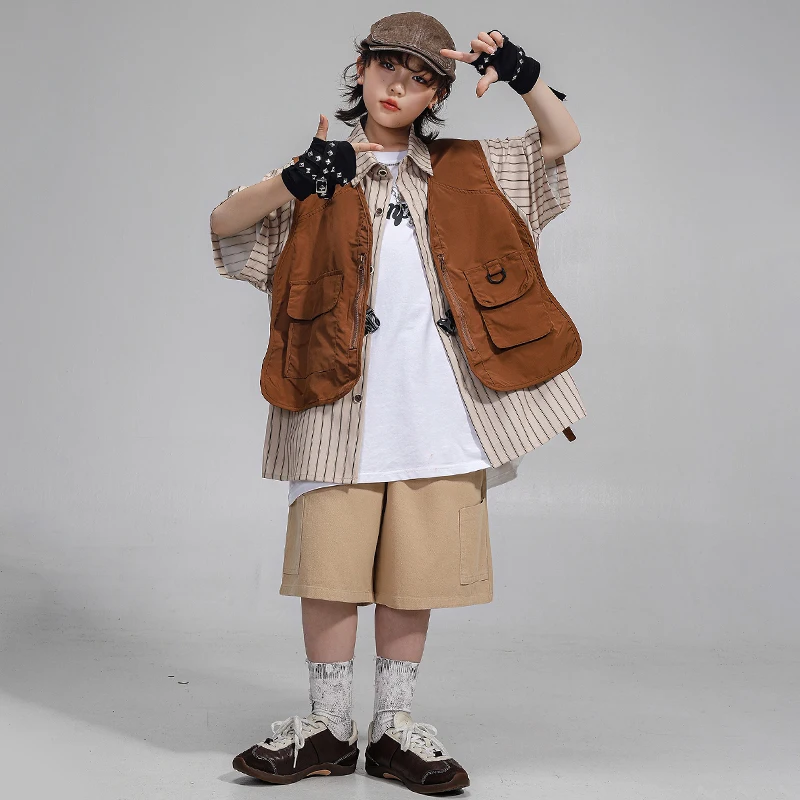 T-shirt per ragazzi da ballo hip-hop Gilet retrò Pantaloncini per ragazze Streetwear Pantaloni cargo Bambini Abiti da ballo di strada Costume di scena per bambini