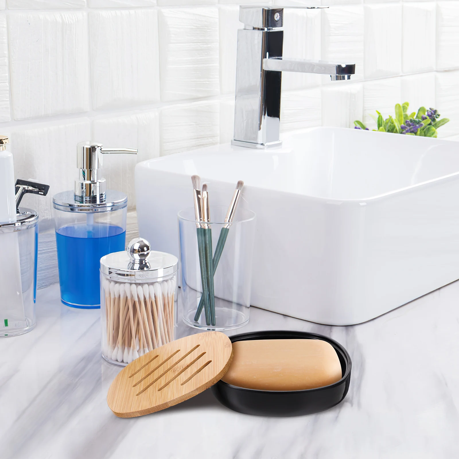 

Bamboo Soap Dish Shower Storage Holder Holders Bathroom Hand Tray for Square Travel