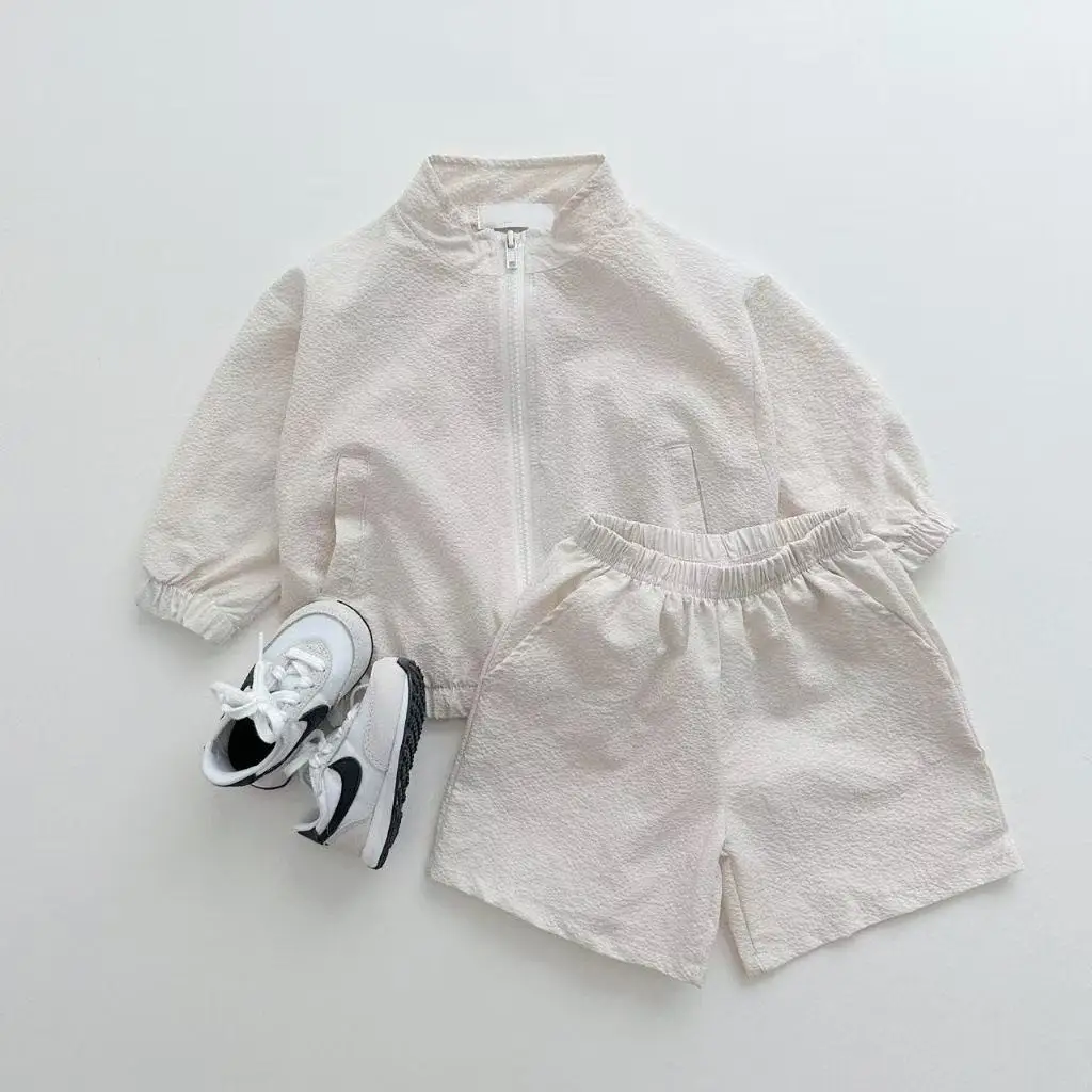 Childrens Summer Standing Collar Sun Protection Suit Girls and Boys Thin Coat Quick Drying Clothes Shorts 2Pcs Set Kids Outfits