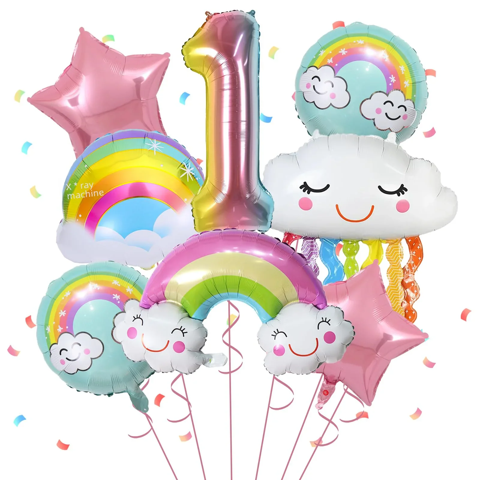 8szt Rainbow Smile Cloud Balloon 32-calowe balony foliowe z gradientowymi liczbami dla dzieci w wieku 1-9 lat Dekoracje urodzinowe dla dzieci Rocznica dziecka